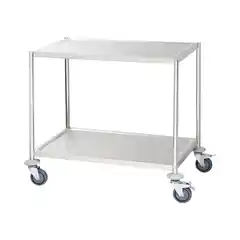 Тележка для официанта из нержавеющей стали, без ручек, привинченная, 2 полки, плоская