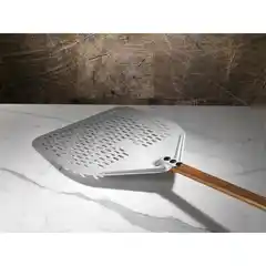 Прямоугольная перфорированная лопата для пиццы из анодированного алюминия, WoodTech