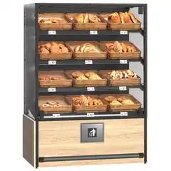 Витрина для пекарни и кондитерской с наклонными полками и стеклянными дверцами