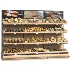 Витрина для хлеба и кондитерских изделий с открытыми полками и рекламным панелем