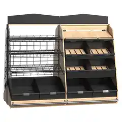 Гондола-витрина для пекарни и кондитерской с полками из фанеры и проволоки