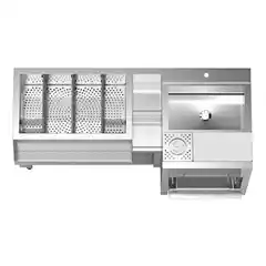 Барная станция из нержавеющей стали BS-1.6.3 с мойкой формата GN 1/1 и двойной полкой для бокалов1600x700x900 мм