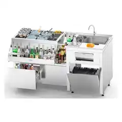 Барная станция из нержавеющей стали BS-1.6.3 с мойкой формата GN 1/1 и двойной полкой для бокалов1600x700x900 мм