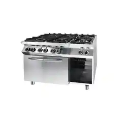 Профессиональная газовая плита Hendi Kitchen Line с 6 конфорками и электрической конвекционной печью GN 1/1 из нержавеющей стали 28,5 кВт 1200x700x(Н)900 мм