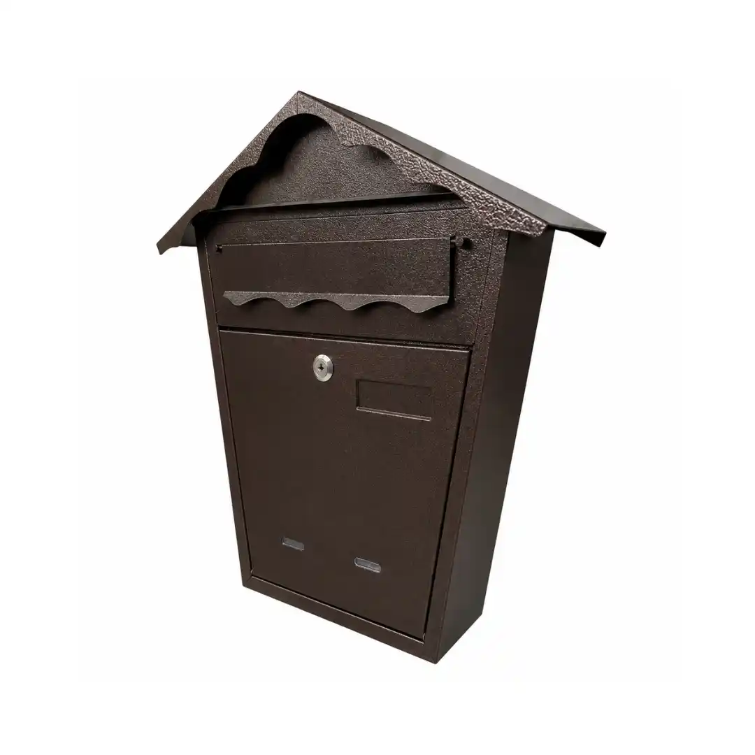 Cutie poștală cu acoperiș decorativ, culoare maro, 370x375x110 mm
