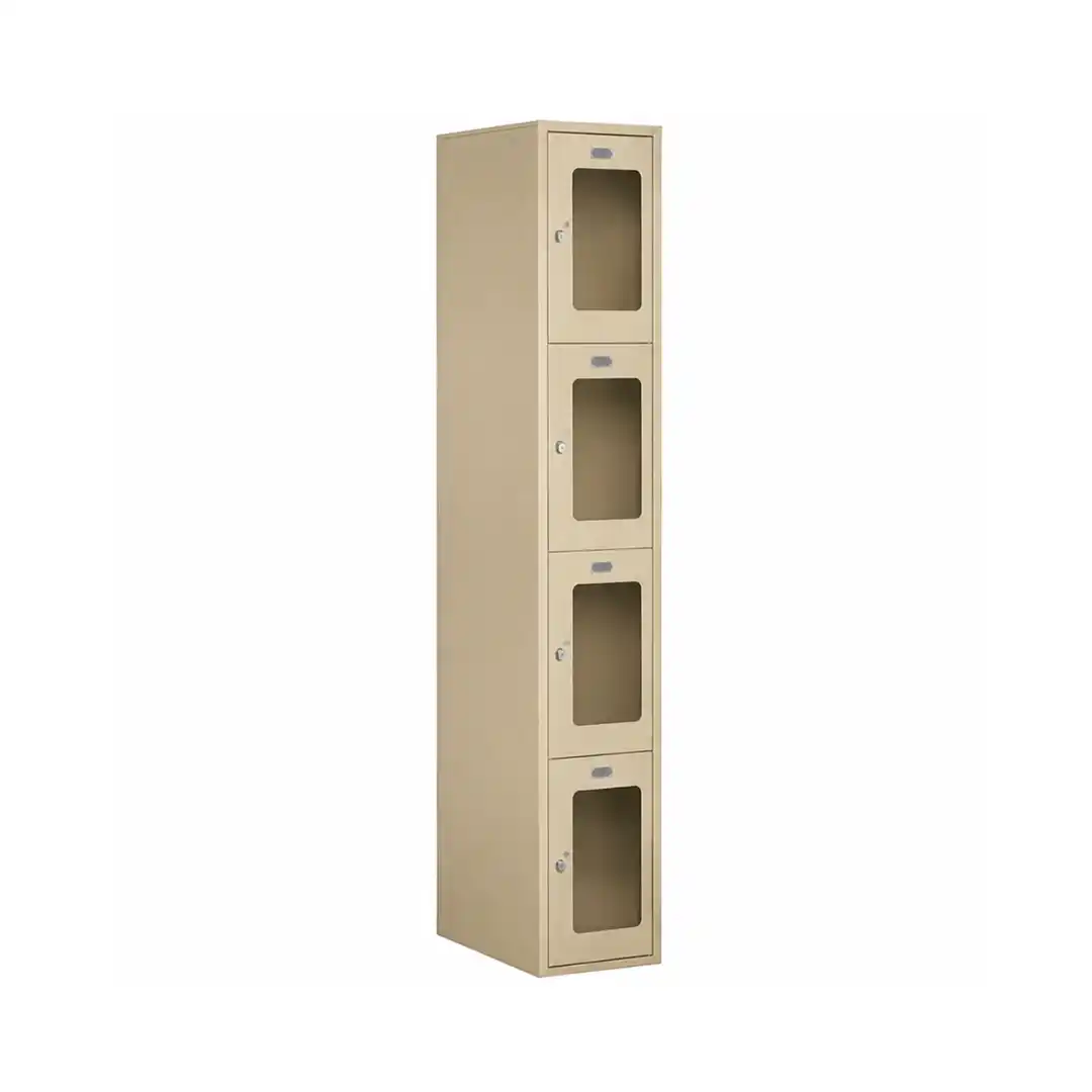 Metal changing room locker with 4 compartments and glazed doors