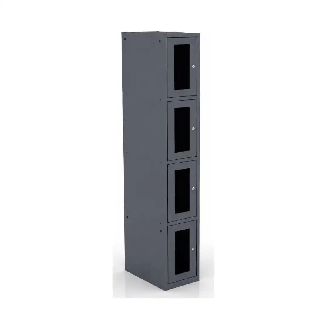 Metal storage locker with 4 compartments and glazed doors 300×500×1800 mm