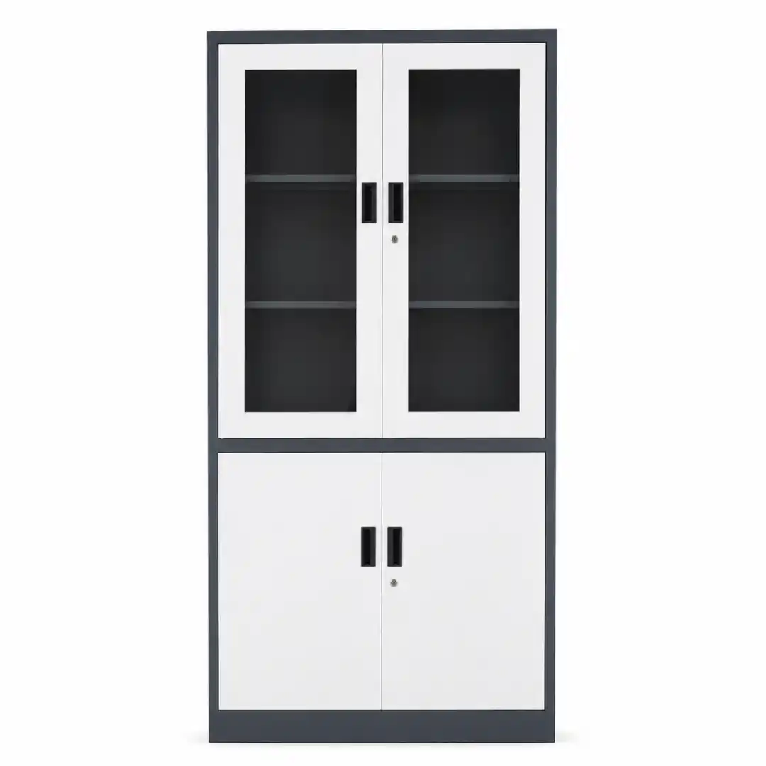 Metal document cabinet with 4 doors and 5 compartments, grey-white, 900×450×1850 mm