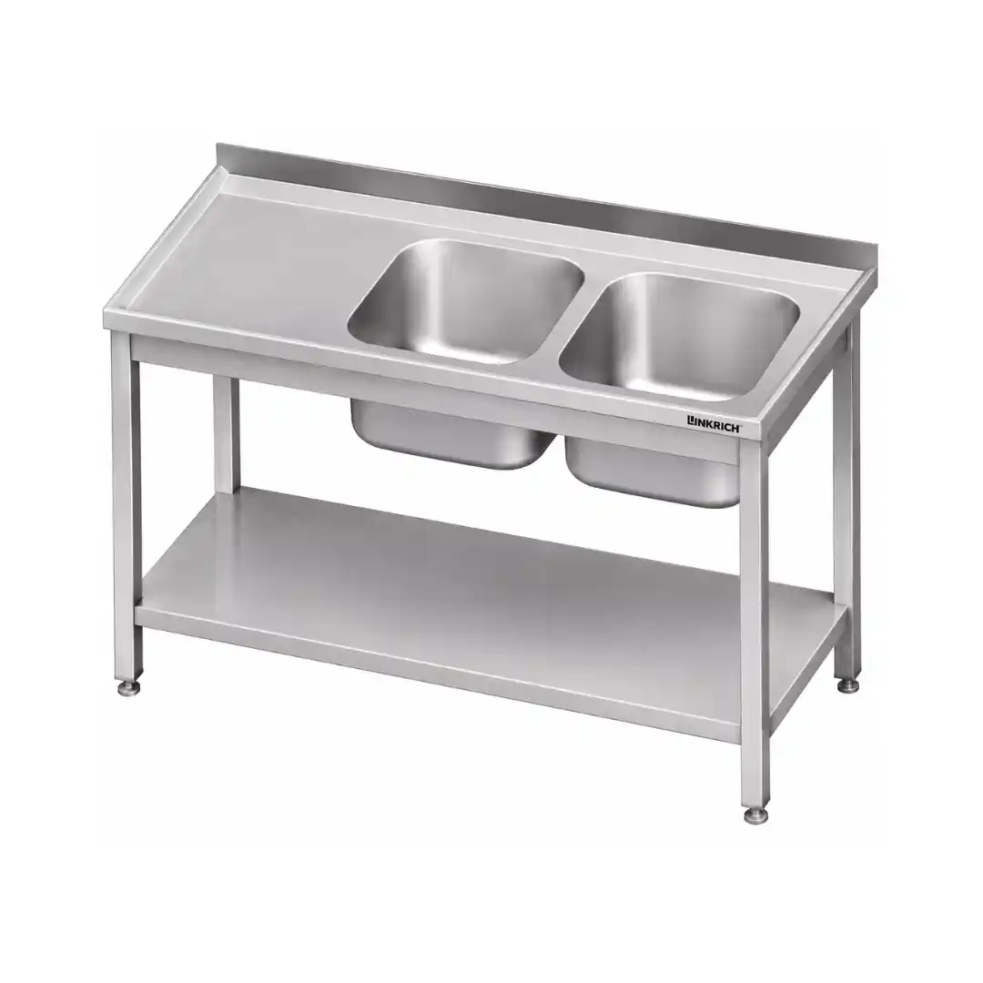Masă cu două ciuvete și poliță inferioară 1400×600×850 mm