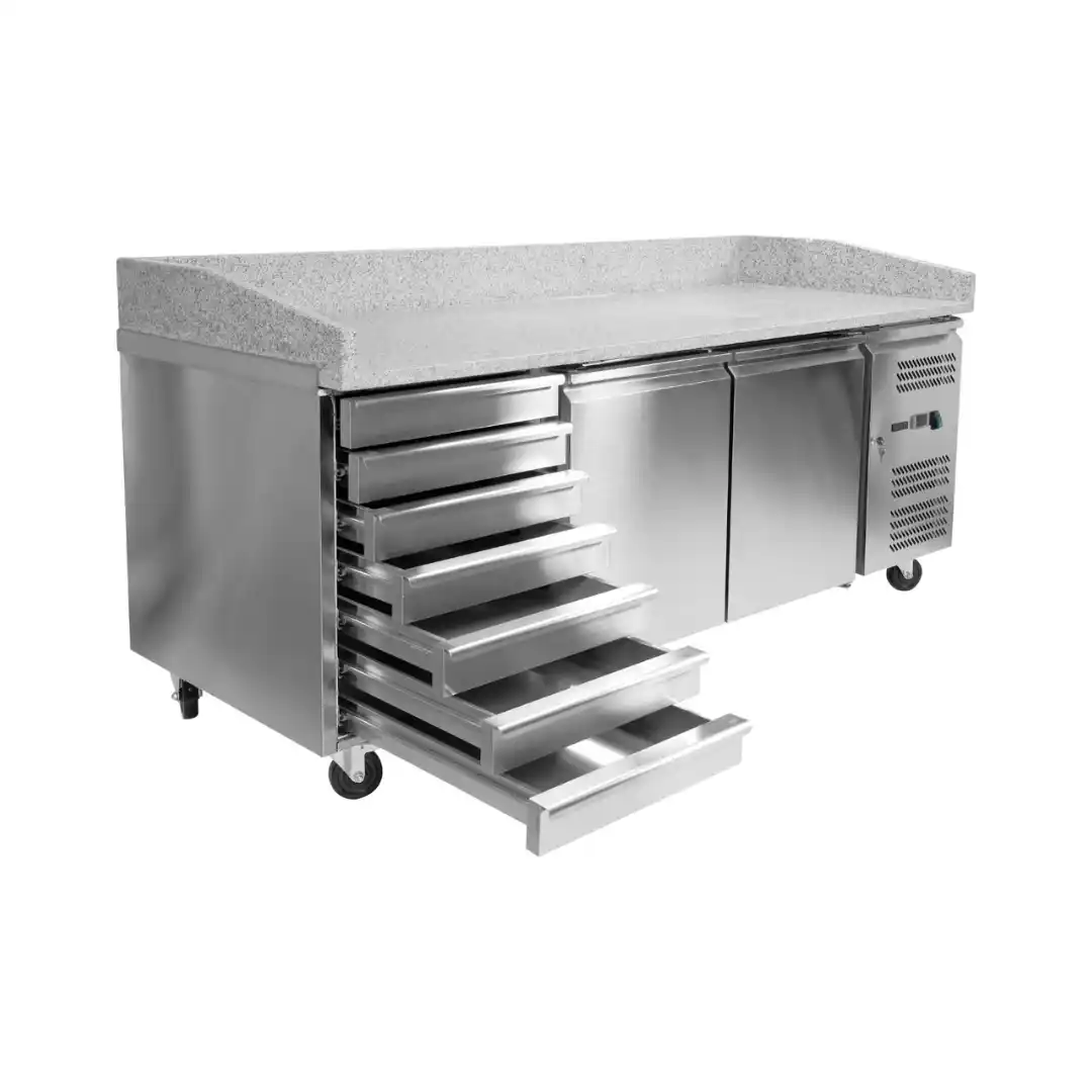 Pizza Refrigerated Counter with Granite Top, 7 Drawers, 2 Doors, 580 L