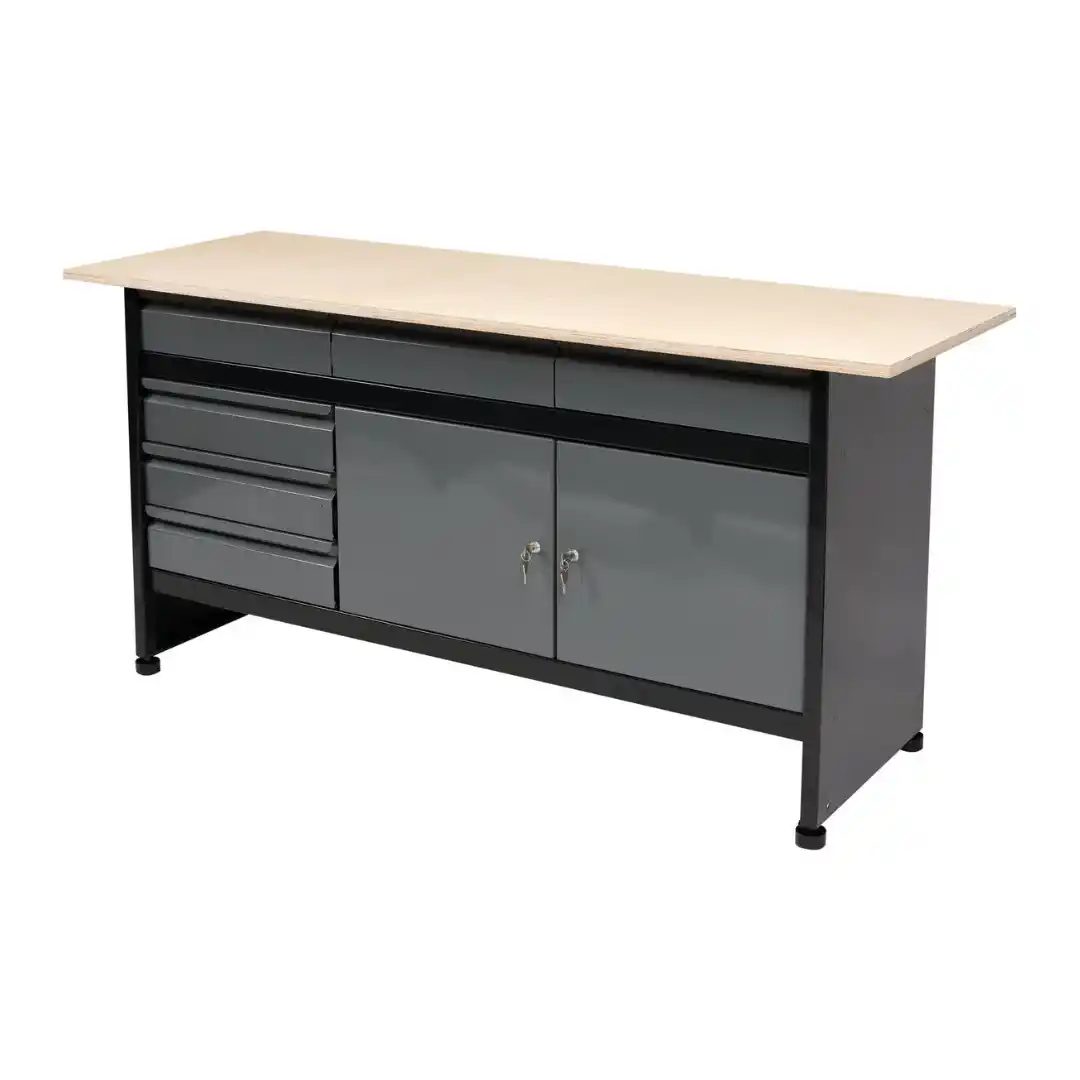Banc de lucru metalic cu blat de lemn, 1160 × 600 × 830 mm
