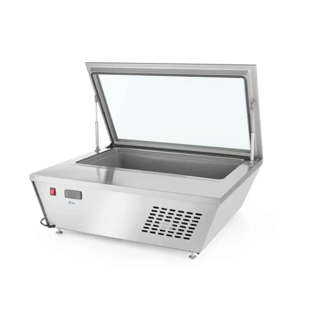 Vitrină congelare de banc pentru înghețată cu geam triplu și dezghețare automată 77 l, -25…-18 °C, inox