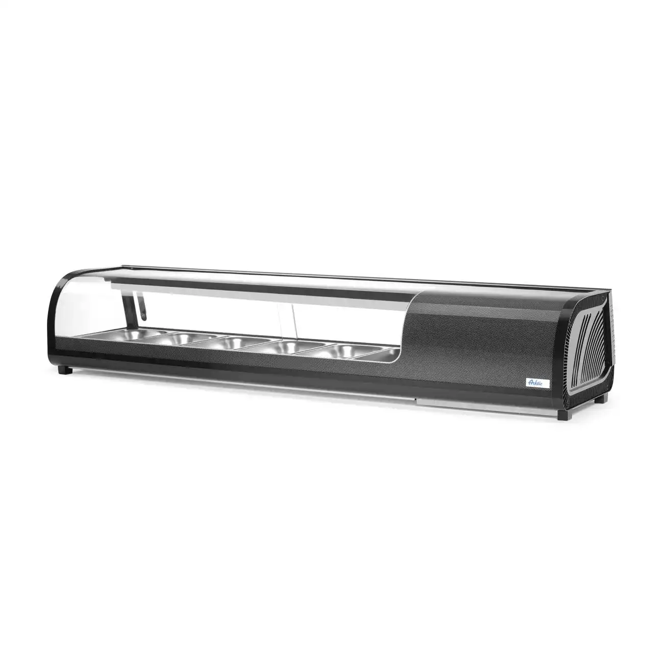 Countertop sushi refrigerated display cases with static cooling and LED lighting