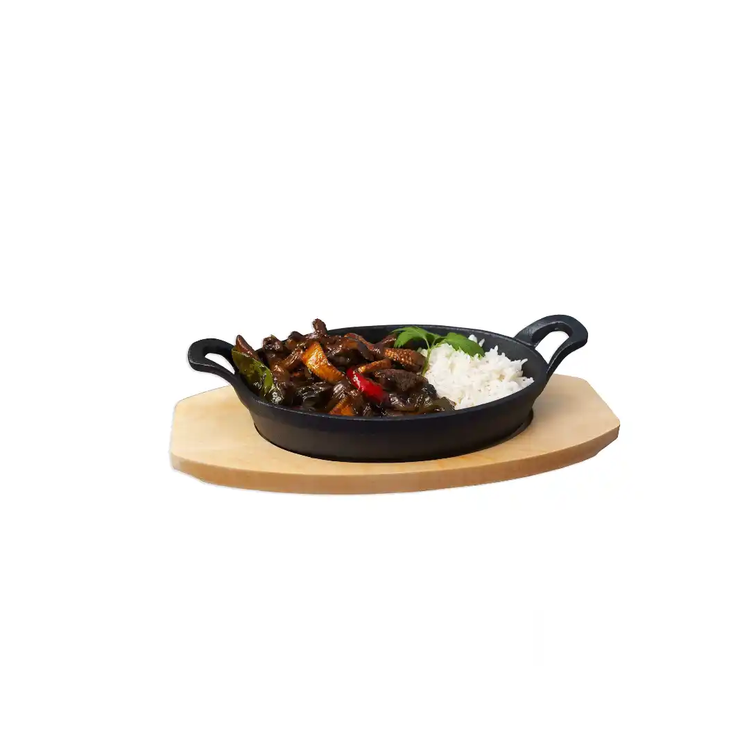 Platou oval din fontă cu suport din lemn 210×150 mm