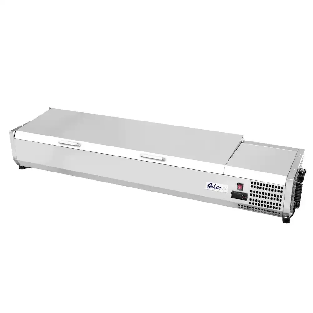 Closed stainless steel GN 1/3 refrigerated countertop display for 4 containers 1205×420×630 mm