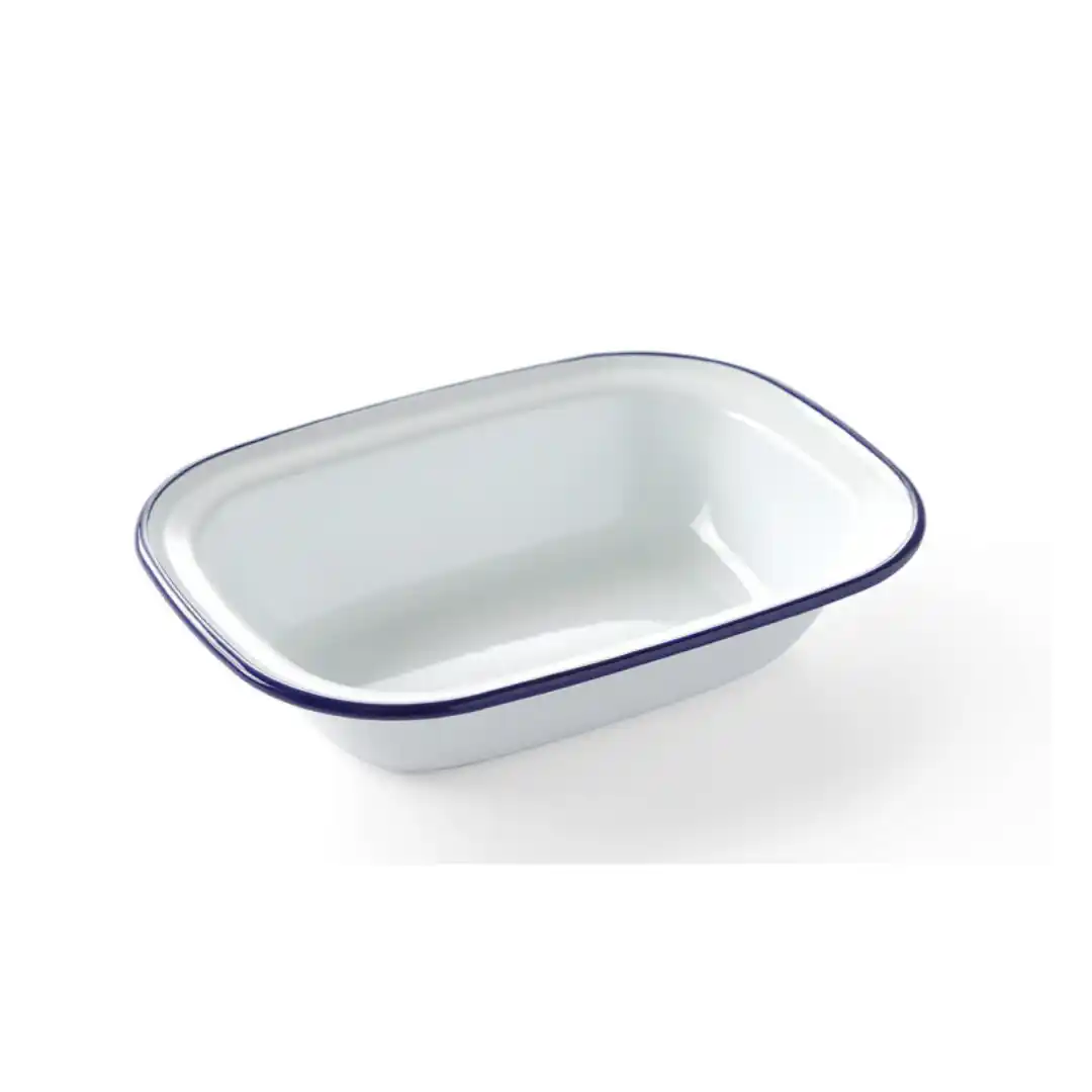 Enamel bowl 175x130 mm, rectangular, traditional model white/blue, Hendi