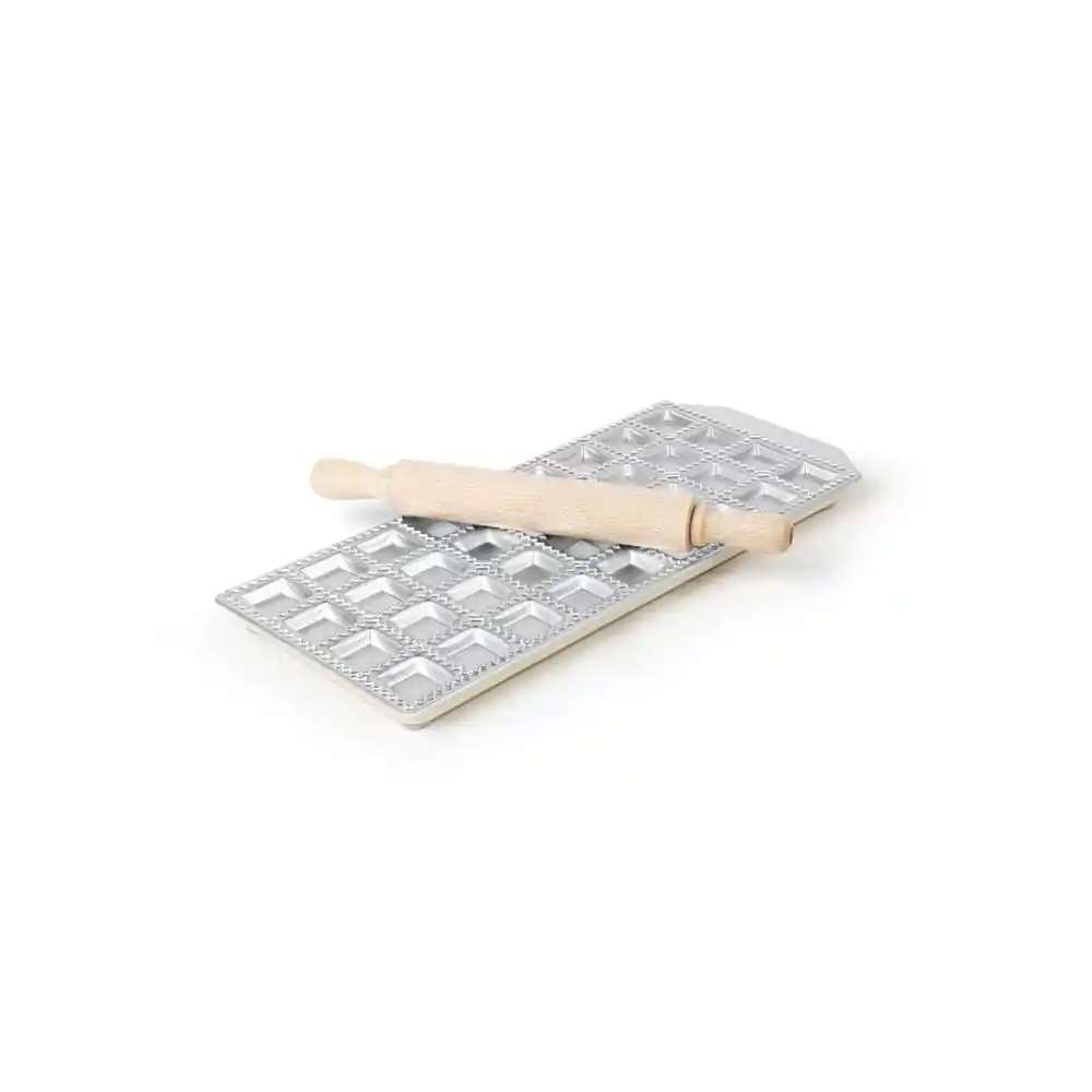 Forma ravioli, aluminiu, 36 forme, picioare antialunecare din cauciuc, sucitor din lemn inclus, diametru 39 mm Hendi, 137x320x18 mm
