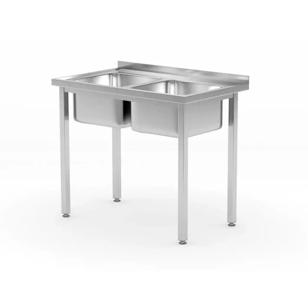 Masă din oțel inoxidabil cu două cuve Budget Line 1000x600x(H)850mm