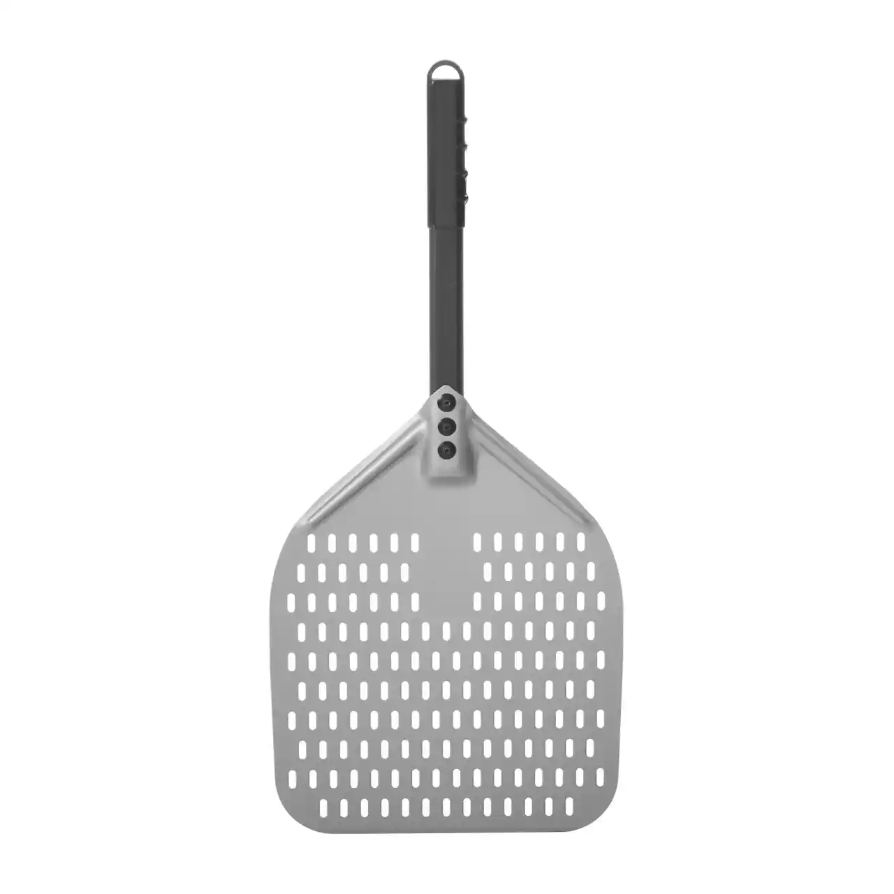 Palete pentru pizza pătrate și perforate, cu mâner scurt, având aceeași construcție