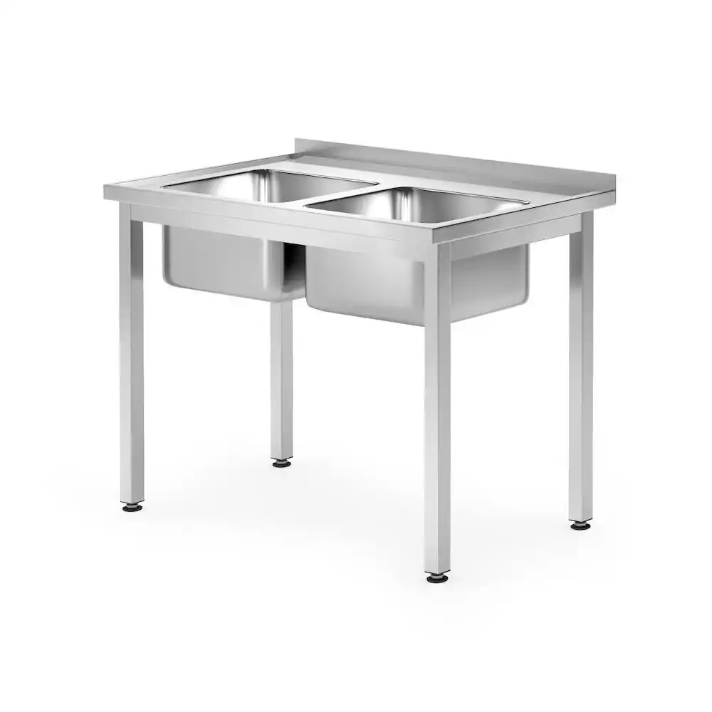 Spălător profesional din inox cu 2 ciuvete, montaj la perete, 1000×700×850 mm
