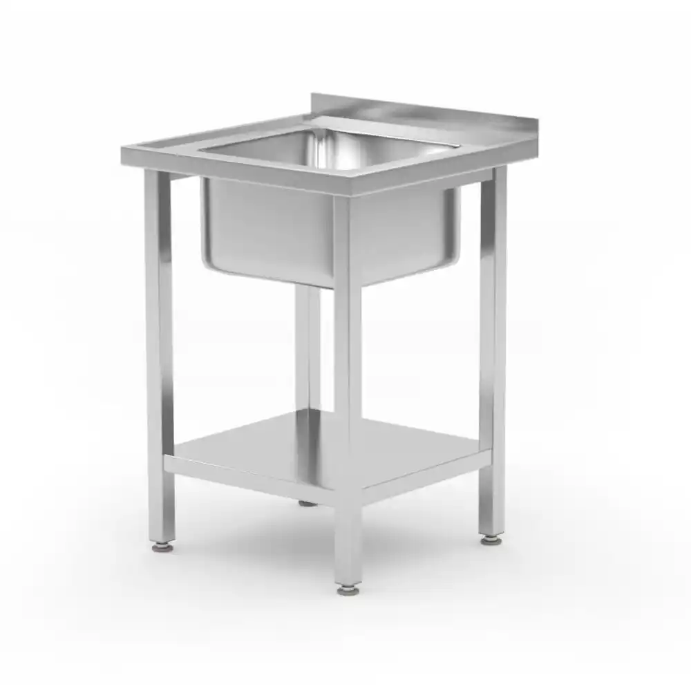 Masă cu chiuvetă inox Budget Line cu cuvă centrală și poliță inferioară, adâncime 600 mm