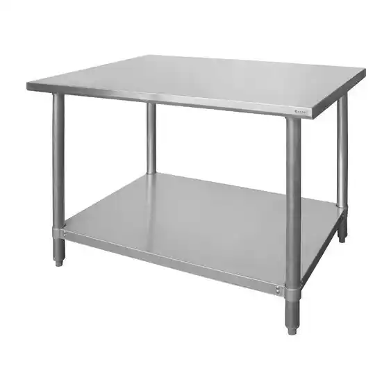 Central work table with shelf, knock-down, stainless steel, 1200×600×850 mm