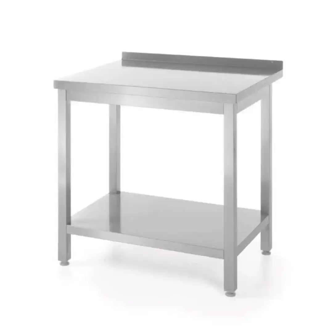 Mese profesionale de perete din inox AISI 430 cu poliță, adâncime 600 mm