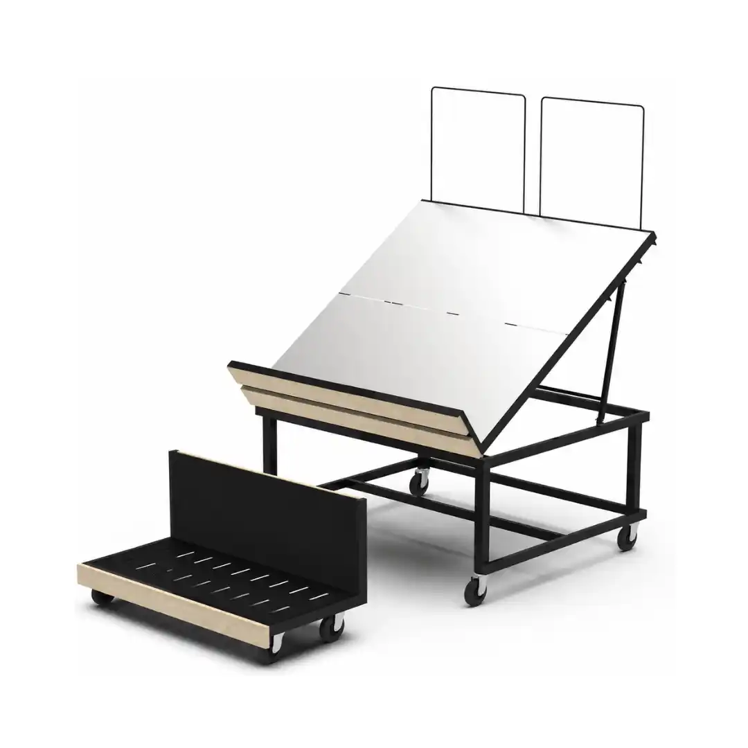 Double-sided mobile fruit and vegetable display with adjustable tilt, 1200 × 1170 × 1360 mm