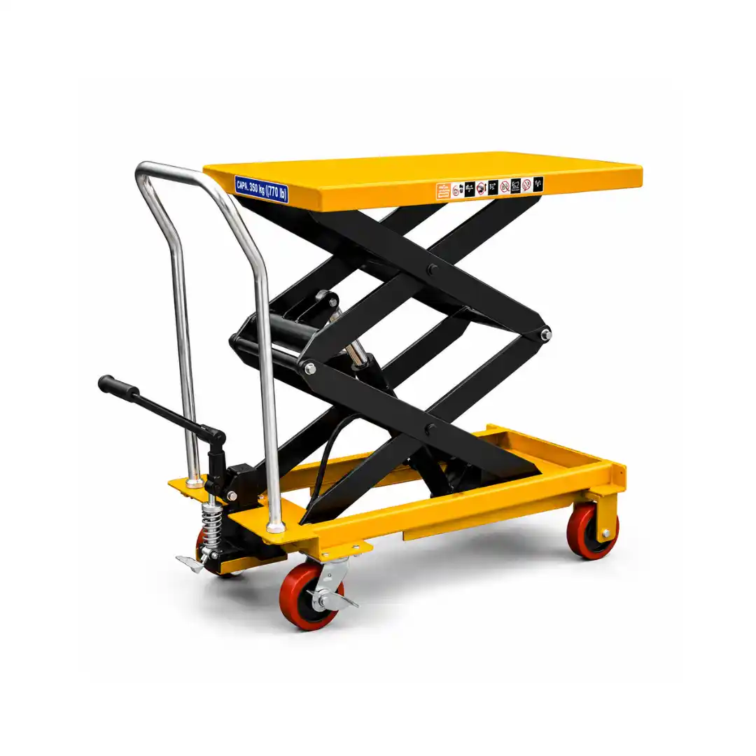 Masă hidraulică manuală cu ridicare 350 kg, platformă 900×510 mm
