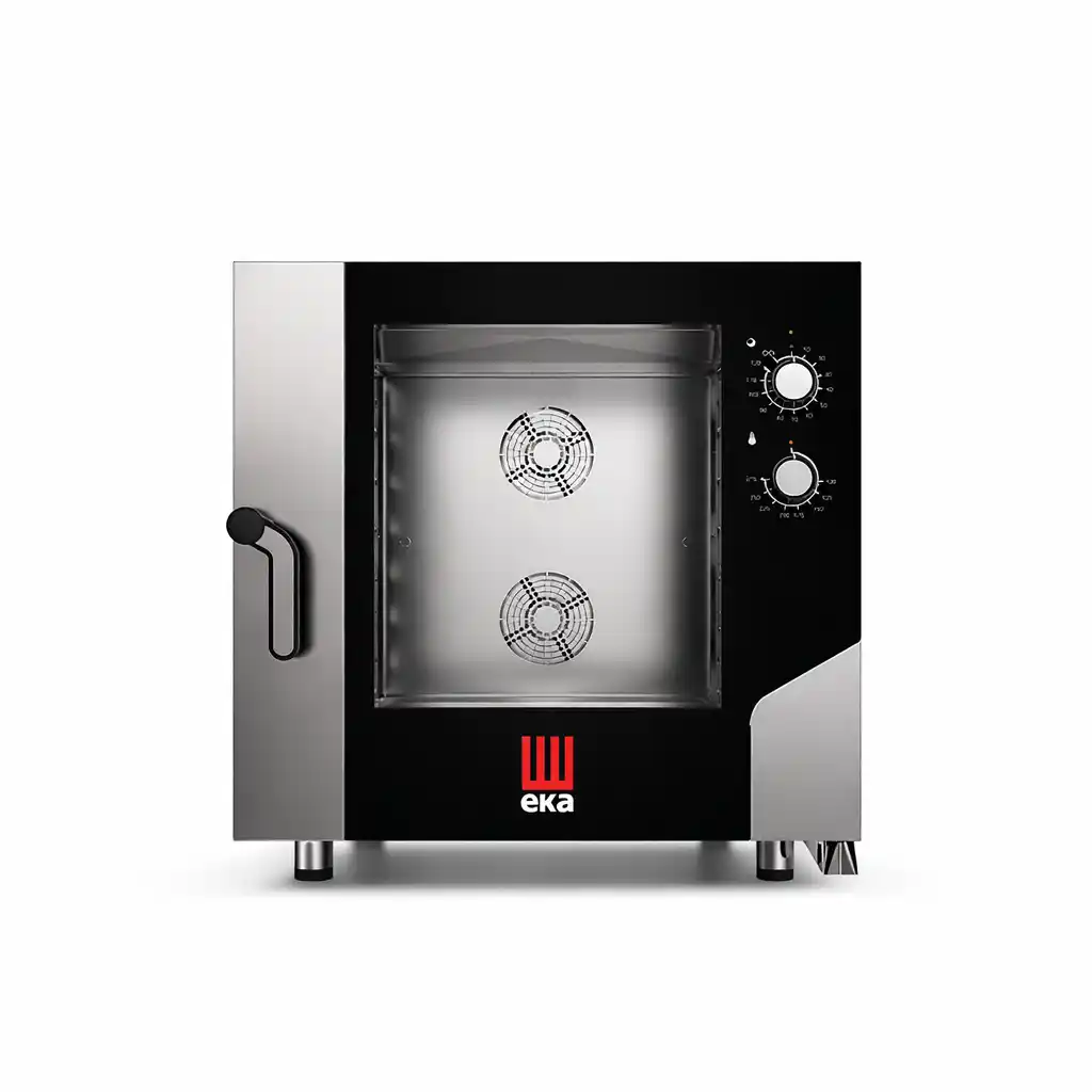 Professional electric convection oven, 6 trays 600×400 mm, 80 mm spacing, electromechanical control, 100–270°C, 10.4 kW, 380–400 V, IPX4