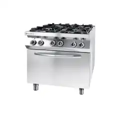 Профессиональная газовая плита Hendi Kitchen Line с 4 конфорками и электрической конвекционной духовкой GN 1/1