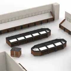 Мобильный стеллажный модуль угловой для выкладки овощей и фруктов