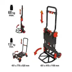 Складная грузовая тележка 2-в-1, 137/68 кг, платформа 390×280 мм