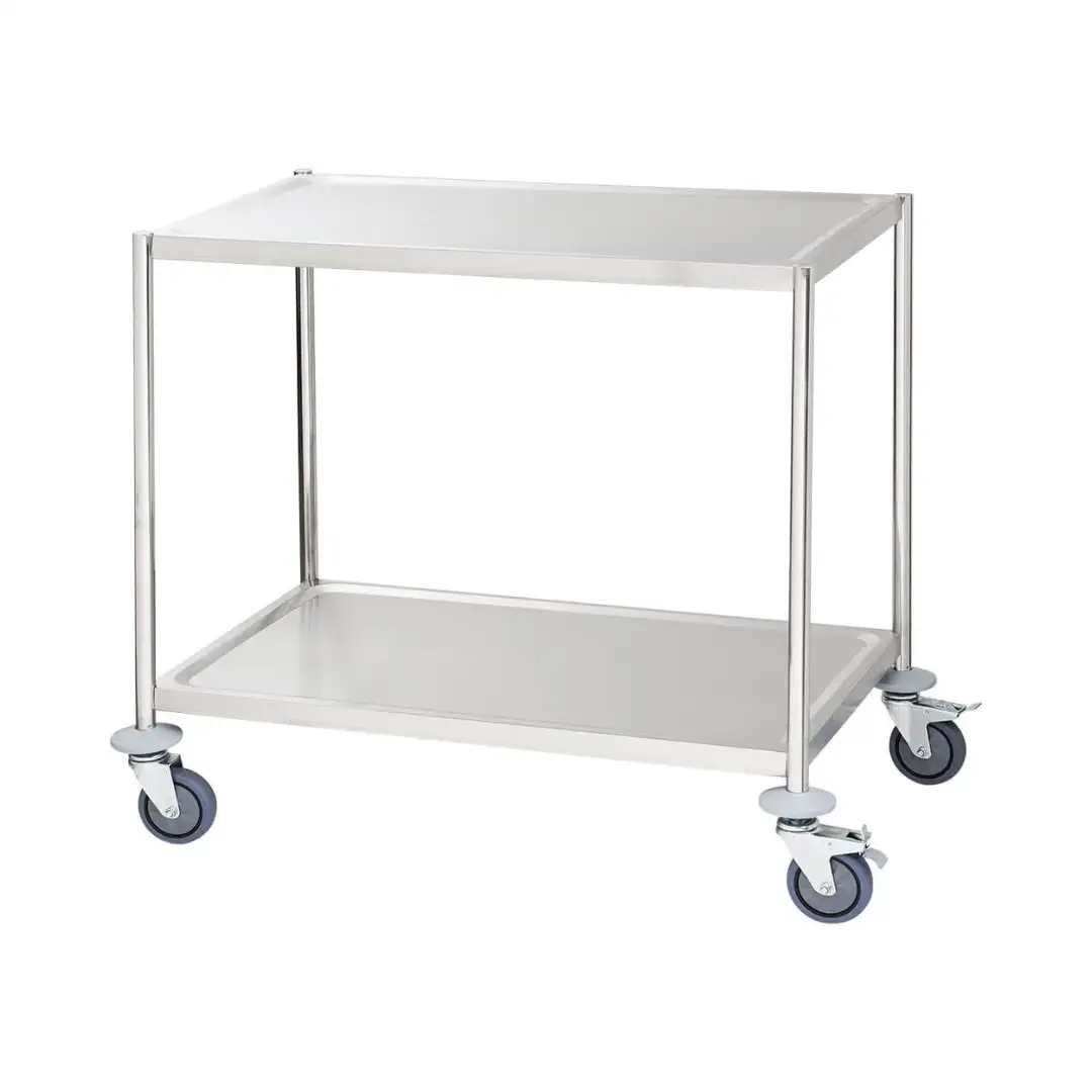 Тележка для официанта из нержавеющей стали, без ручек, привинченная, 2 полки, плоская