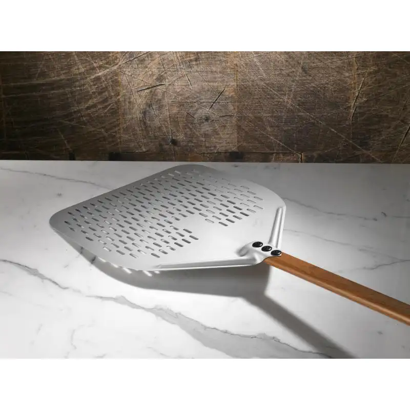 Прямоугольная перфорированная лопата для пиццы из анодированного алюминия, WoodTech