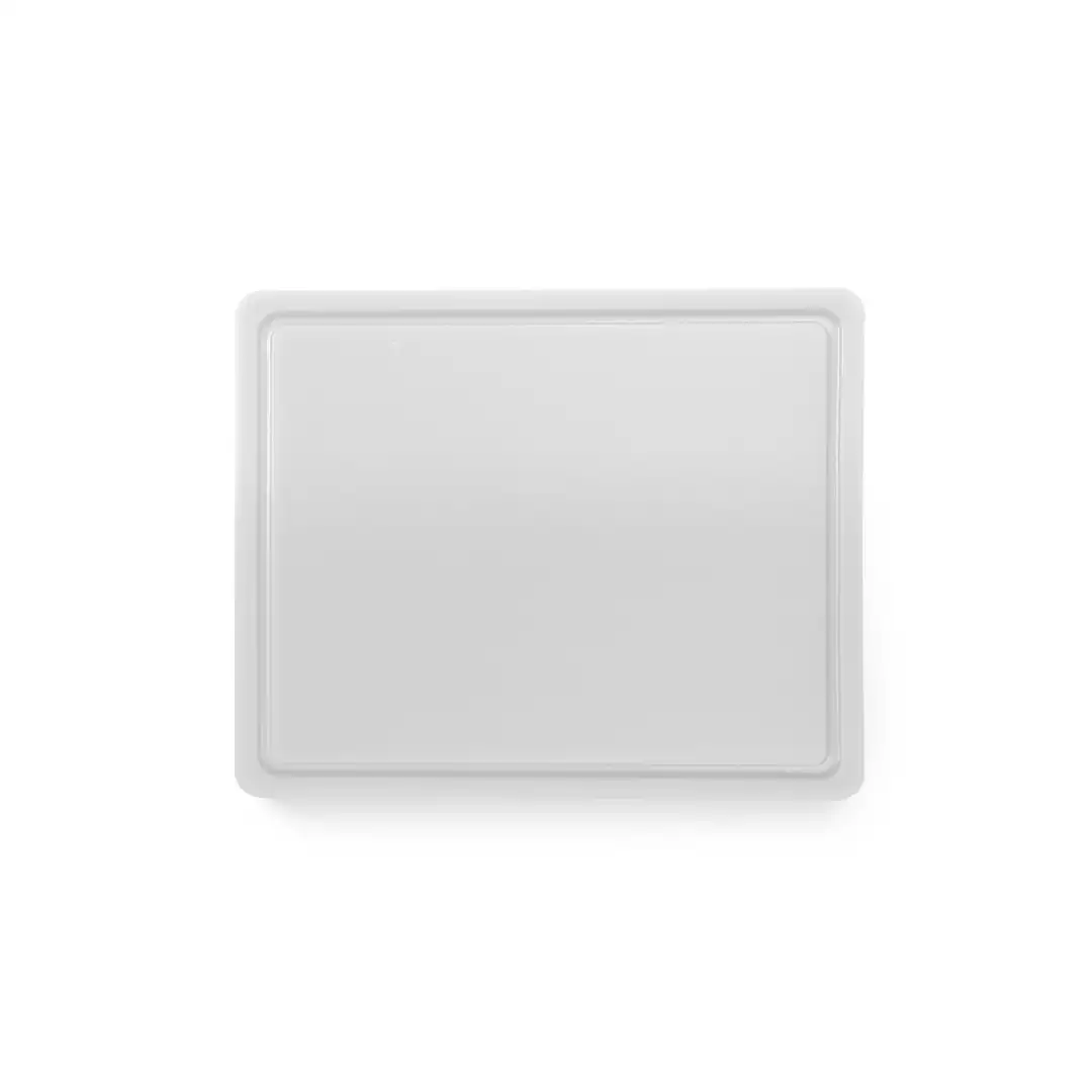 Доска белая, 26.5x32.5x(В)1.2 см - GN1/2, с канавкой для слива, полиэтилен HDPE 500, соответствует нормам гигиены HACCP