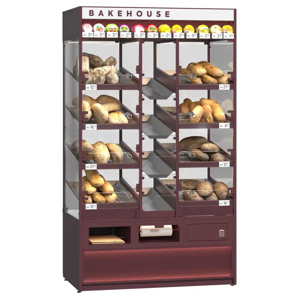 Витрина для хлебобулочных и кондитерских изделий с металлическими полками, стеклянной панелью и дверцами