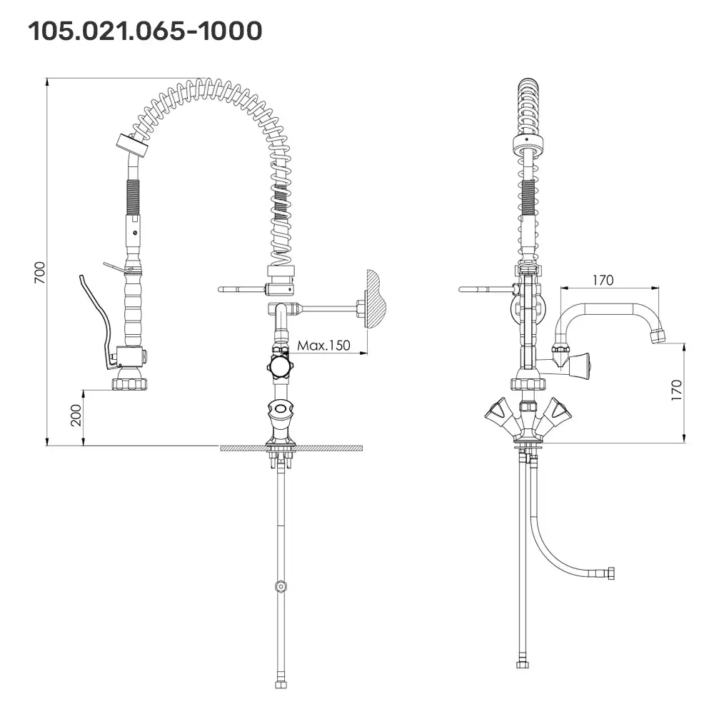 Смеситель с шлангом для мытья посуды 600 мм Smart Line Premium 90°