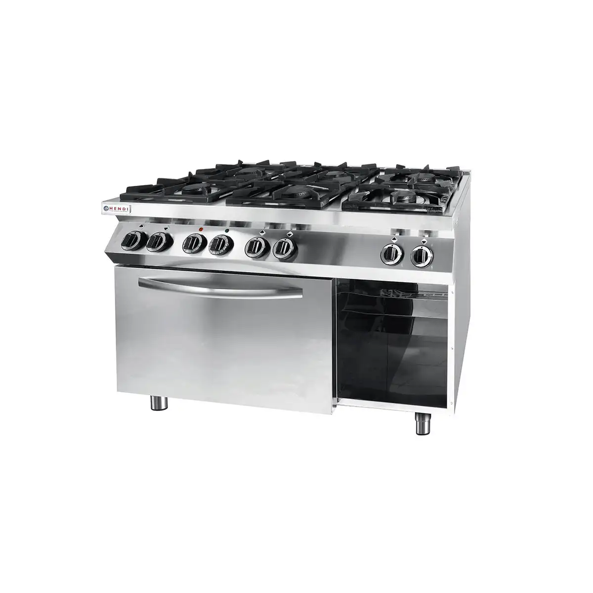 Профессиональная газовая плита Hendi Kitchen Line с 6 конфорками и электрической конвекционной печью GN 1/1 из нержавеющей стали 28,5 кВт 1200x700x(Н)900 мм