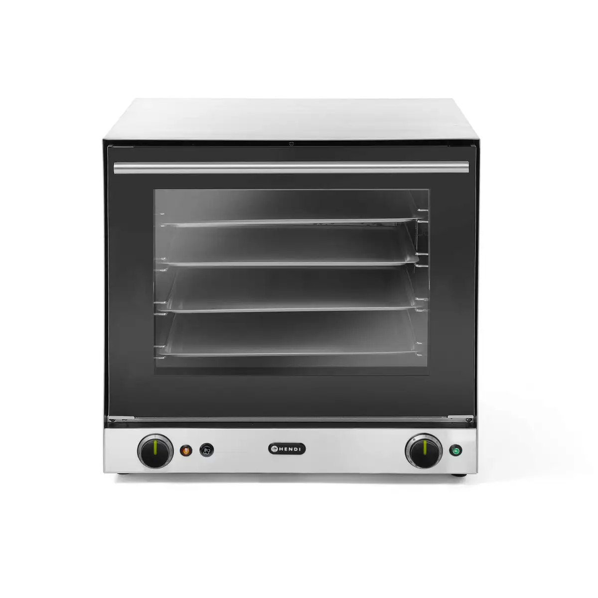 Конвекционная печь с увлажнением Hendi H90S, 4 противня 438x315 мм в комплекте, 2 элемента нагрева, 2 вентилятора, регулируемый термостат 50-300 градусов Цельсия, таймер 0-120 мин, 2670 Вт, 595x595x(H)570 мм