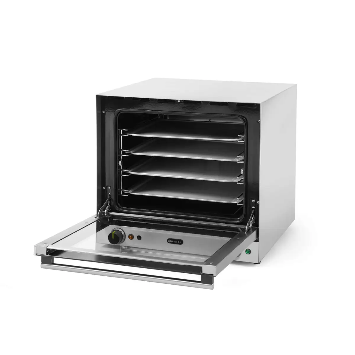 Конвекционная печь с увлажнением Hendi H90S, 4 противня 438x315 мм в комплекте, 2 элемента нагрева, 2 вентилятора, регулируемый термостат 50-300 градусов Цельсия, таймер 0-120 мин, 2670 Вт, 595x595x(H)570 мм