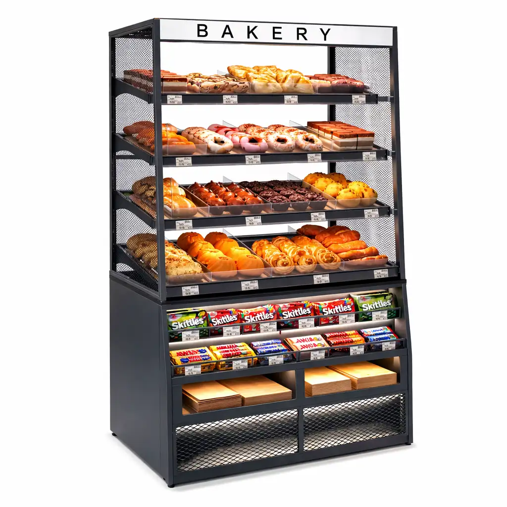 Стеллаж коммерческий хлебобулочный с задней загрузкой для зоны Food to Go