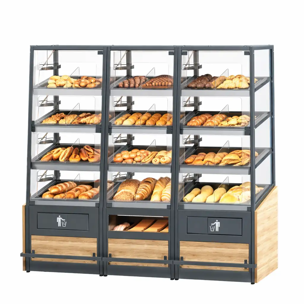 Стеллаж хлебобулочный коммерческий с задней загрузкой и стеклянным фасадом