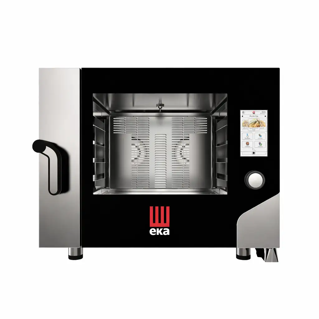 Печь пароконвекционная электрическая профессиональная TECNOEKA MILLENNIAL TOUCH SCREEN Bakery MKF 4642 TS, 4 уровня 600×400 мм, сенсорная панель TFT 7”, конвекция + пар (инжекторный), Airflowlogic / Humilogic / Drylogic, 30–270°C, 6,4 кВт, 380–400В, реверсивные вентиляторы, камера AISI 304, программирование рецептов, USB, HACCP, IPX5, 850×1035×700 мм0 мм, сенсорное управление, 2 вентилятора, пароувлажнение