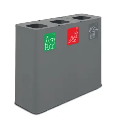 Мусорное ведро из металла с 3 секциями STIL CASA, 60 l, 900x300x800 мм, 21 кг, серый