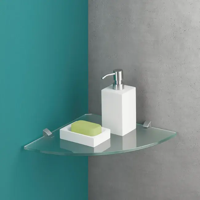 Угловая полка Glassline, из прозрачного стекла, размер 250x250x8 мм