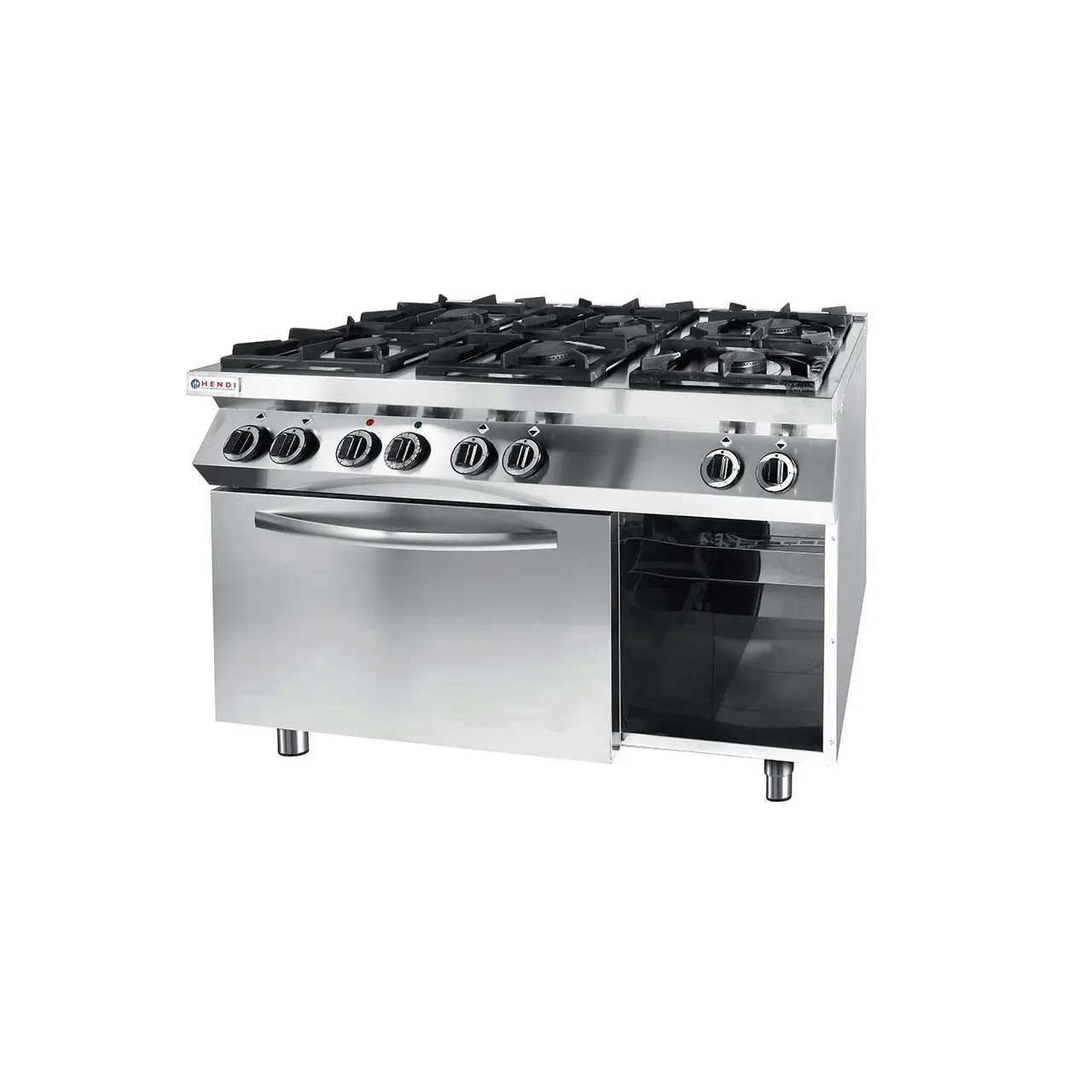Профессиональная газовая плита Hendi Kitchen Line с 6 конфорками и электрической конвекционной печью GN 1/1 из нержавеющей стали 28,5 кВт 1200x700x(Н)900 мм