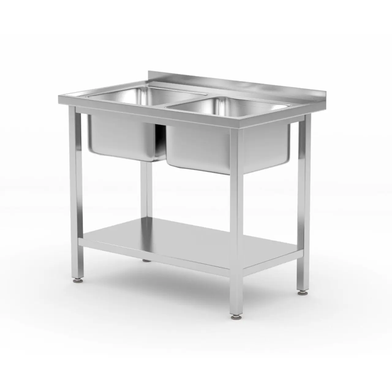 Стол из нержавеющий стали с двумя раковинами и полкой Budget Line 1000x600x (H) 850mm