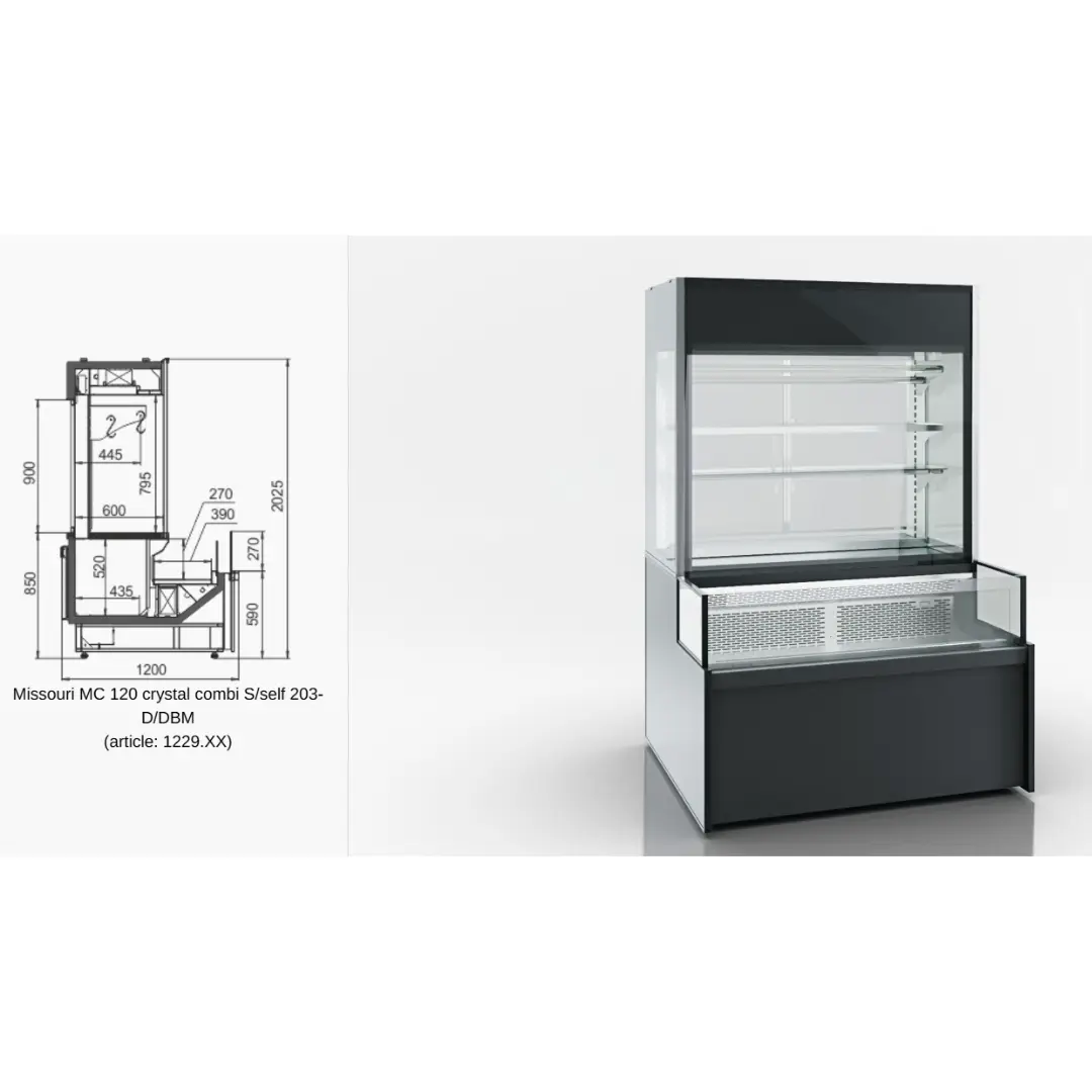 Специализированная витрина для продажи мяса Missouri MC 120 crystal combi S M