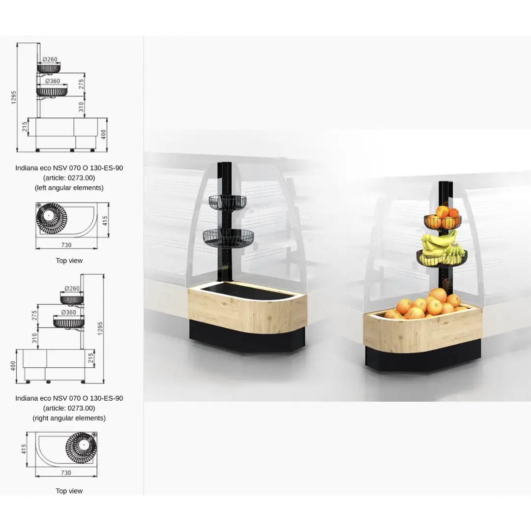 Полувертикальная витрина Indiana eco NSV 070 O 130 — угловые элементы